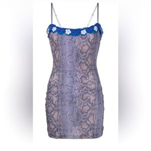 Danielle Guizio Farfetch brand mesh mini dress blue snakeskin X small MSRP$298